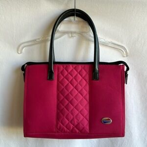 Vintage hot pink American Tourister tote / computer bag with zipper top
